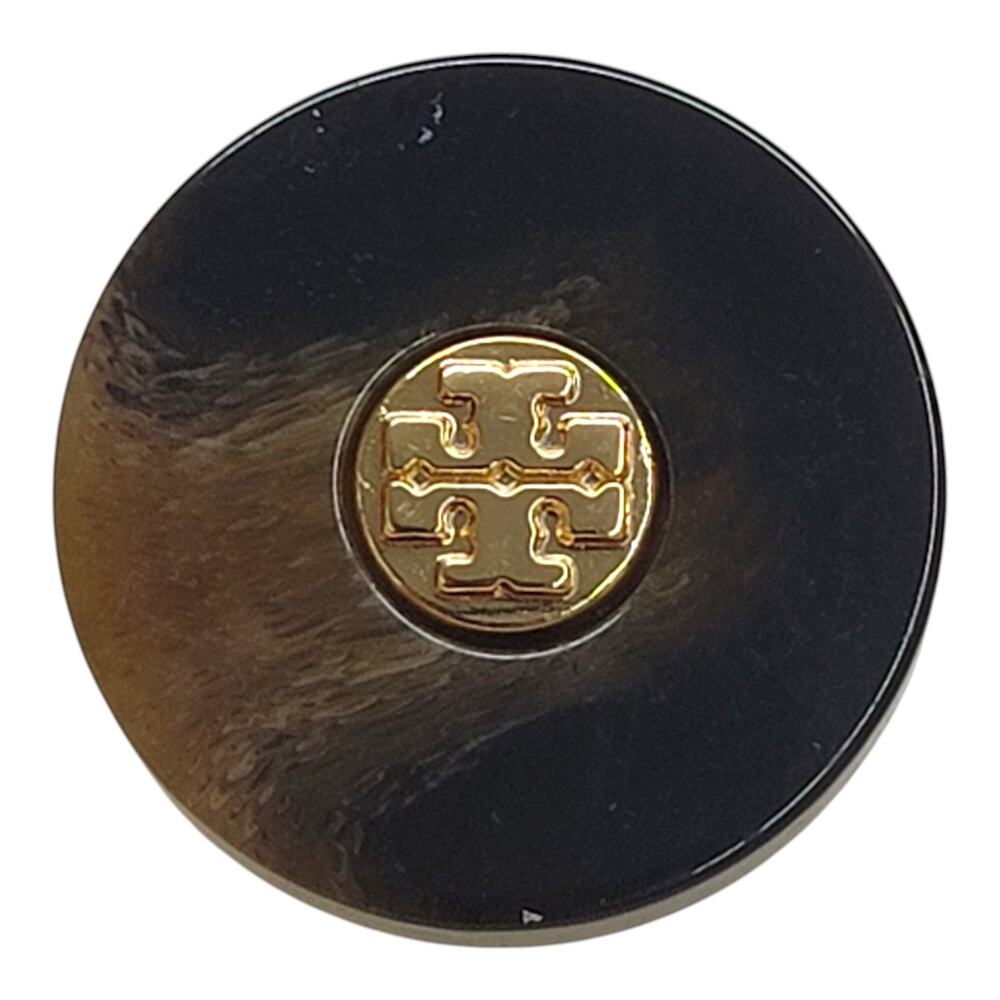 Tory Burch Coat Button 1" Faux Tortoise Horn Gold Tone Double T Logo Resin Shank
